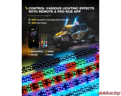 Xprite USA RGB-W Fat Whip Lights 2ft 2pcs - DL-WL42MM-CHASE+W-2FT-BT+RF-2PC
