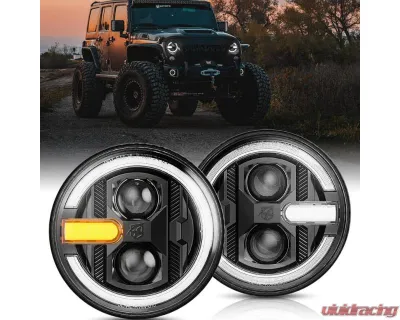 Xprite USA 7" Halo Headlights with DRL & Turn Signal Jeep Wrangler JK | Ultra 2007-2018 - JL-HL-R7IN-G15