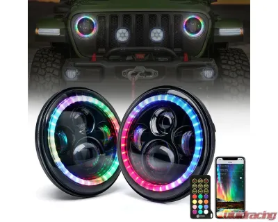 Xprite USA 7" RGB Headlights with Chasing Halo | Exhibit Series Jeep Wrangler TJ | JK 1997-2018 - XP-JL-HL-JK-90W-G3-CHASE