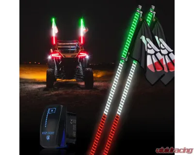 Xprite USA Spiral Static LED Whip Light with Mexico Eagle Flag 4ft 2pcs - DL-WL-SOLID-4FT-GWR-2PC