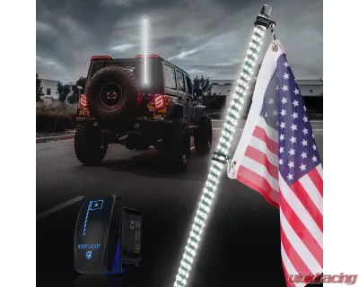 Xprite USA The Spiral Solid Color LED Whip Light with Spring Mount White 3ft 1pcs - DL-WL-SOLID-3FT-W