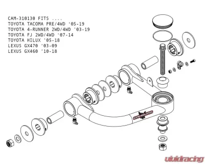Camburg 1.25 Performance Uniball Upper Arms w/ covers Toyota Tacoma | 4-Runner | FJ Cruiser 2003-2022 - CAM-310130