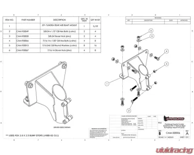 Camburg S/O Bolt-on Rear Fox 2.0 Bumpstop Mount Kit Toyota Tundra 2007-2021 - CAM-320006