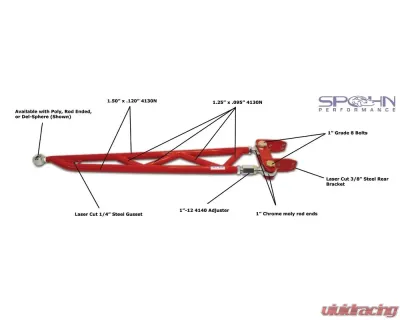 Spohn Bright Red Adjustable Pro-Series Crossmember Mounted Torque Arm GM F-Body Chevrolet | Pontiac 1982-1992 - TAR-PS-3R