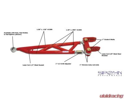 Spohn Bright Red Adjustable Pro-Series Crossmember Mounted Torque Arm w/ Thrustator Rotator GM F-Body Chevrolet | Pontiac 1993-2002 - TARX-PS-4R