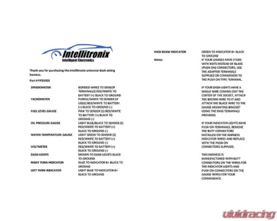 Intellitronix 10 Circuit Gauge Wire Harness Universal - FP30302