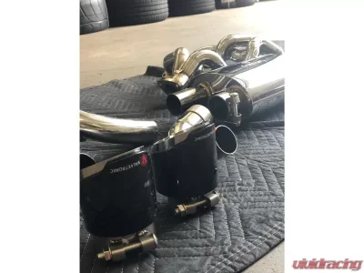 Valvetronic Designs 4 1x1 Carbon Fiber Tips Grade 5 Titanium Valved Race Exhaust System Porsche 991 | 991.2 Turbo 2017-2020 - POR.991.TUR.VSES.FF.TI.RC