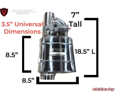 Valvetronic Designs Universal Valved Muffler Kit 3.5" Single Muffler T304 Stainless Steel - UVM.89MM