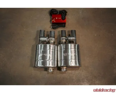Valvetronic Designs 76mm Exhaust Pipe Universal Valved Single Inlet Dual Outlet Muffler Kit - UVM.76MM.DUALOUT.X1