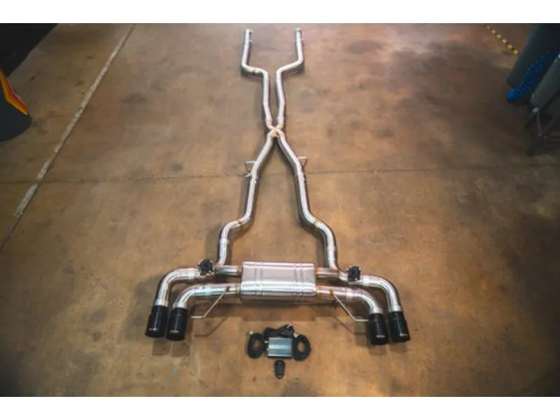 Valvetronic Designs 4 Brushed Steel 3.5" Outlet Tips Titanium Valved Sport Exhaust System BMW G30 M550I 2017-2023 - BMW.G30.M550i.VSES.TI.TIBRT