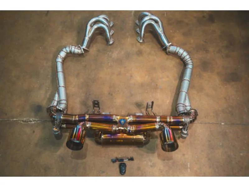 Valvetronic Designs Titanium Valved Sport Exhaust System Free Flow Over Axle Pipes & F1 Race Headers Porsche 718 GT4 | Boxter Spyder 2020+ - POR.718.GT4.VSES.FFH.TI