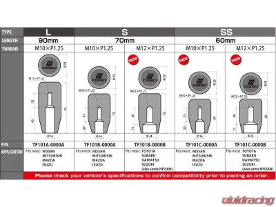 Tomei Black Type SS Duracon M12x1.25 Thread Pitch 60mm Length Shift Knob - TF101C-0000B