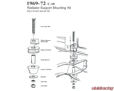 AMD Radiator Support Mount Assembly Kit - 2 Mounts Chevrolet | GMC 1969-1972 - X347-4069-1S