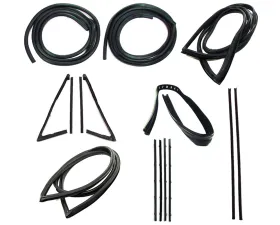 AMD 16-Piece Full Weatherstrip Kit w/ Black Beltline & Reveal Trim Groove Chevrolet | GMC C/K Pickup Truck w/ Large Rear Window 1971-1972