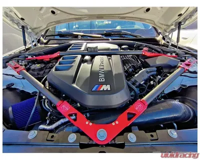 VTT Carbon Fiber Strut Braces Red BMW M3 | M4 2021-2024 - VTT-G8X-CAR-STRUT-RED-1