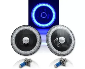 Octane Lighting 5 3/4 Inch Blue SMD LED Halo Angel Eye Black Halogen Light Crystal Headlight Pair