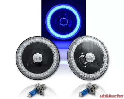 Octane Lighting 5 3/4 Inch Blue SMD LED Halo Angel Eye Black Halogen Light Crystal Headlight Pair - OL-001L-B-BLK