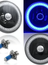Octane Lighting 5 3/4 Inch Blue SMD LED Halo Angel Eye Black Halogen Light Crystal Headlight Pair                                     - OL-001L-B-BLK - Image 2