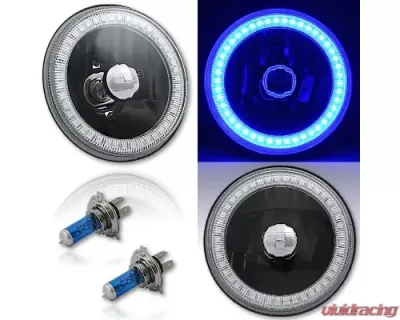 Octane Lighting 5 3/4 Inch Blue SMD LED Halo Angel Eye Black Halogen Light Crystal Headlight Pair - OL-001L-B-BLK