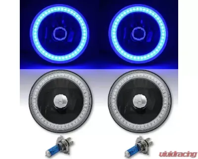 Octane Lighting 5 3/4 Inch Blue SMD LED Halo Angel Eye Black Halogen Light Crystal Headlight Pair - OL-001L-B-BLK