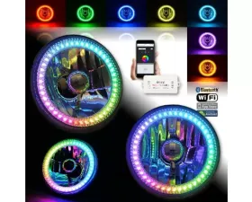 Octane Lighting 5 3/4 Inch Bluetooth RGB SMD Color Chase Chasing LED Halo Angel Eye Headlight Pair