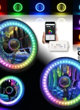 Octane Lighting 5 3/4 Inch Bluetooth RGB SMD Color Chase Chasing LED Halo Angel Eye Headlight Pair                                     - OL-001L-COL - Image 12