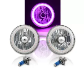Octane Lighting 5 3/4 Inch Purple SMD LED Halo Angel Eye Halogen Light Crystal Clear Headlight Pair