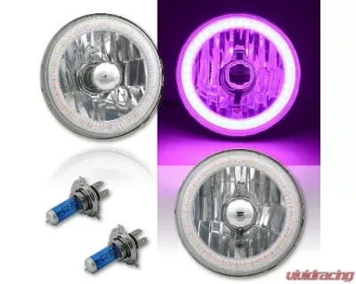 Octane Lighting 5 3/4 Inch Purple SMD LED Halo Angel Eye Halogen Light Crystal Clear Headlight Pair - OL-001L-PU