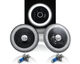 Octane Lighting 5 3/4 Inch White SMD LED Halo Angel Eye Black Halogen Light Crystal Headlight Pair