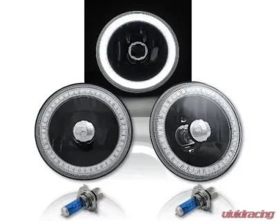 Octane Lighting 5 3/4 Inch White SMD LED Halo Angel Eye Black Halogen Light Crystal Headlight Pair - OL-001L-W-BLK
