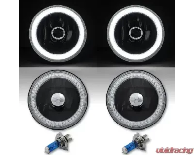Octane Lighting 5 3/4 Inch White SMD LED Halo Angel Eye Black Halogen Light Crystal Headlight Pair - OL-001L-W-BLK