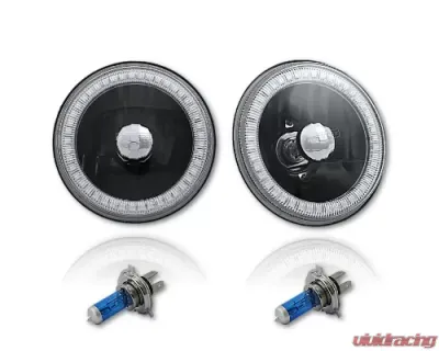 Octane Lighting 5 3/4 Inch White SMD LED Halo Angel Eye Black Halogen Light Crystal Headlight Pair - OL-001L-W-BLK