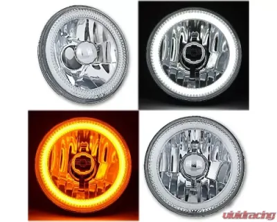 Octane Lighting 5 3/4 Inch Switchback White Amber Halogen Halo DRL Turn Signal Angel Eye Headlight Pair - OL-001L-WA