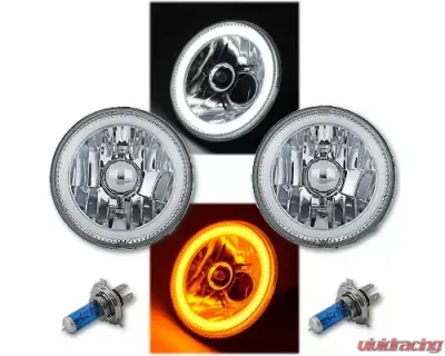 Octane Lighting 5 3/4 Inch Switchback White Amber Halogen Halo DRL Turn Signal Angel Eye Headlight Pair - OL-001L-WA