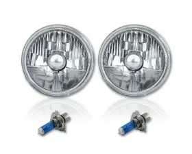 Octane Lighting 5 3/4 Inch Halogen Headlight Diamond Crystal Headlamp 55/60w H4 6000k Light Bulb Pair