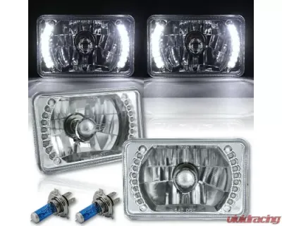 Octane Lighting 4X6 Inch White LED Split Halo Headlight Halogen Headlamp 60W Light Bulbs Pair - OL-018