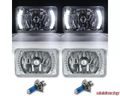 Octane Lighting 4X6 Inch White LED Split Halo Headlight Halogen Headlamp 60W Light Bulbs Pair - OL-018