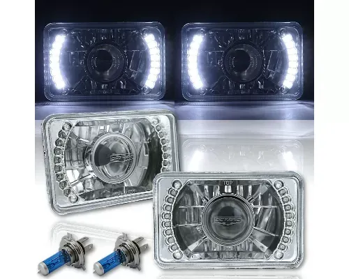 Octane Lighting 4X6 Inch White LED Halo Projector Halogen Crystal Clear Headlamp Headlight Bulb Pair - OL-019