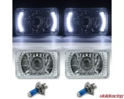 Octane Lighting 4X6 Inch White LED Halo Projector Halogen Crystal Clear Headlamp Headlight Bulb Pair - OL-019