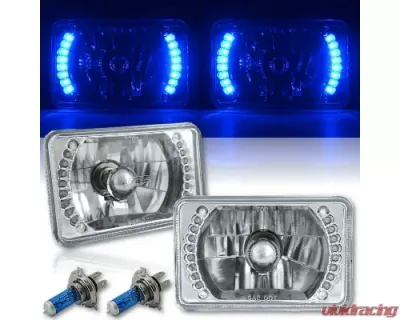 Octane Lighting 4X6 Inch Blue LED Halo Angel Eye Headlight Halogen Headlamp 55/60W Light Bulbs Pair - OL-020