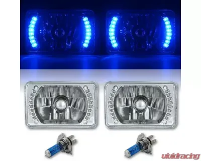 Octane Lighting 4X6 Inch Blue LED Halo Angel Eye Headlight Halogen Headlamp 55/60W Light Bulbs Pair - OL-020
