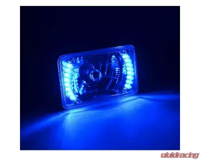 Octane Lighting 4X6 Inch Blue LED Halo Angel Eye Headlight Halogen Headlamp 55/60W Light Bulbs Pair - OL-020