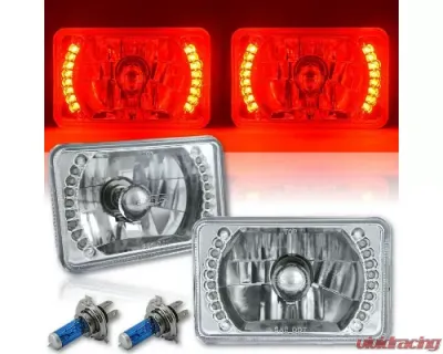 Octane Lighting 4X6 Inch Red LED Halo Angel Eye Headlight Halogen Headlamp 55/60W Light Bulbs Pair - OL-022