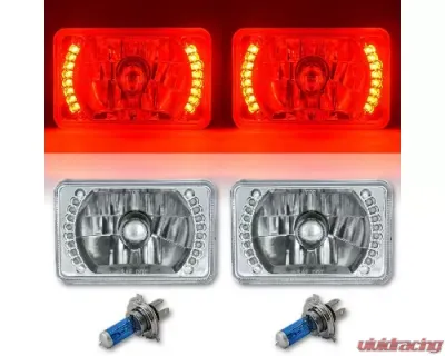 Octane Lighting 4X6 Inch Red LED Halo Angel Eye Headlight Halogen Headlamp 55/60W Light Bulbs Pair - OL-022