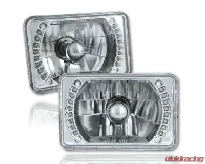 Octane Lighting 4X6 Inch Red LED Halo Angel Eye Headlight Halogen Headlamp 55/60W Light Bulbs Pair - OL-022