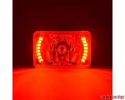 Octane Lighting 4X6 Inch Red LED Halo Angel Eye Headlight Halogen Headlamp 55/60W Light Bulbs Pair - OL-022