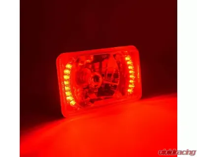 Octane Lighting 4X6 Inch Red LED Halo Angel Eye Headlight Halogen Headlamp 55/60W Light Bulbs Pair - OL-022