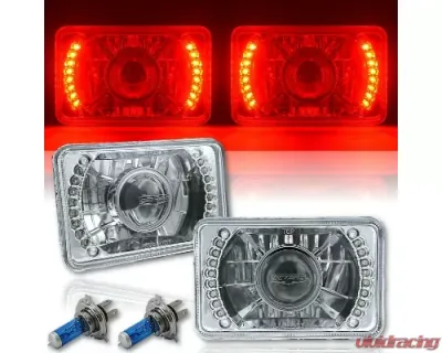Octane Lighting 4X6 Inch Red LED Halo Projector Halogen Headlight Headlamp Bulbs Crystal Clear Pair - OL-023