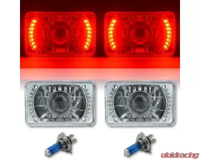 Octane Lighting 4X6 Inch Red LED Halo Projector Halogen Headlight Headlamp Bulbs Crystal Clear Pair - OL-023