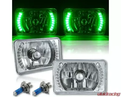 Octane Lighting 4X6 Inch Green LED Halo Angel Eye Headlight Halogen Headlamp 55/60W Light Bulbs Pair - OL-024